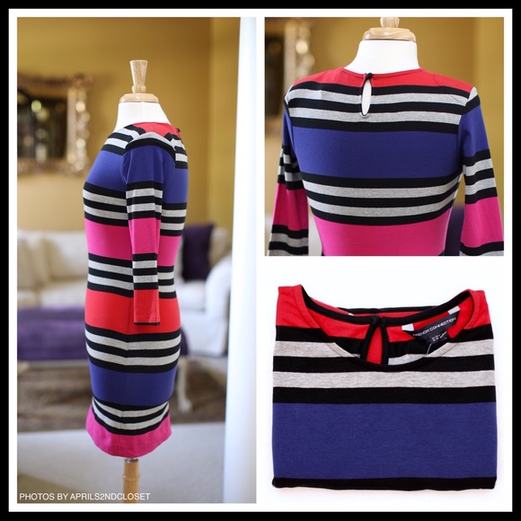 FRENCH CONNECTION STRIPED SHIFT BODYCON MINI DRESS - Picture 7 of 8